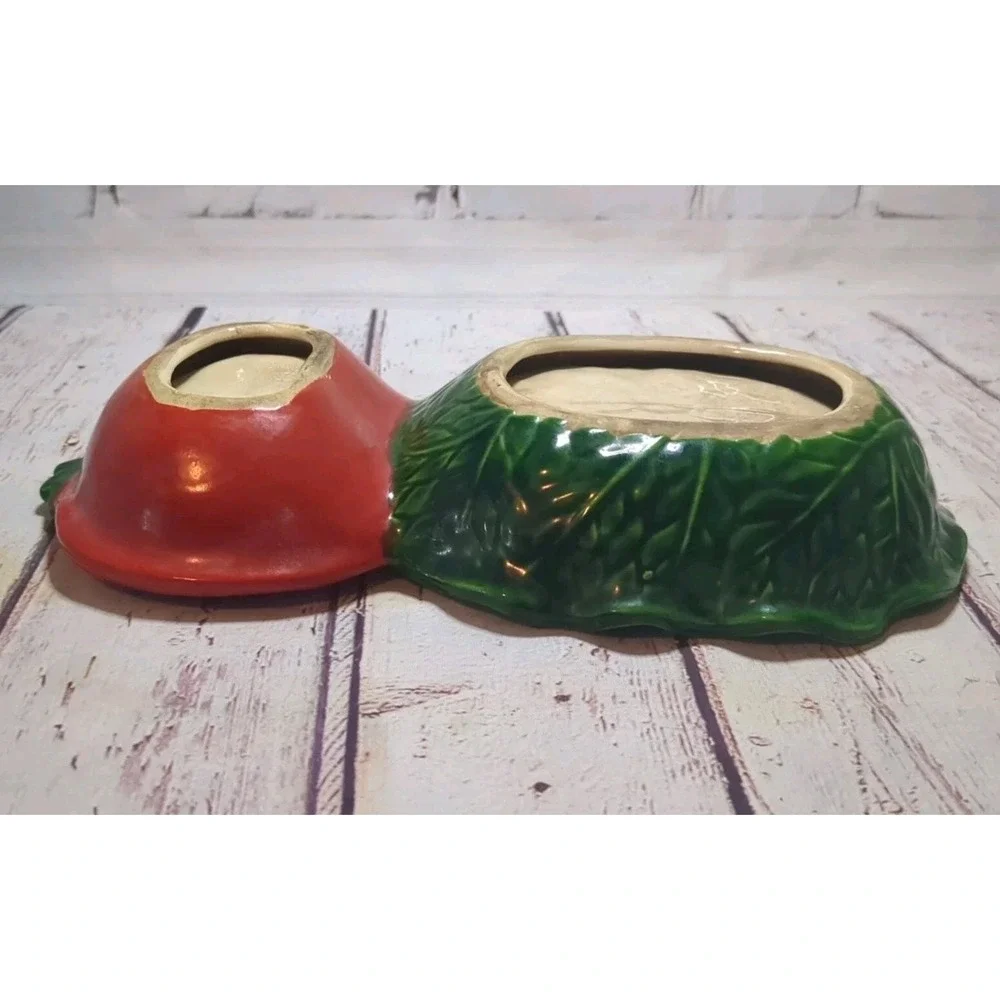 Vintage MAJOLICA Pottery Cabbage Leaf &‎ Tomato Serving Dish